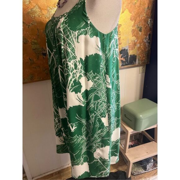 Beth Bowley Green & White 100% Silk Sleeveless Dress Size 10 - Picture 5 of 9
